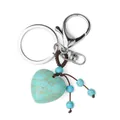 Bohemian turquoise heart keychain with brown woven rope and silver metal ring - Turquoise (Matching Beads)