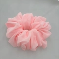 Close-up of a soft pink chiffon scrunchie showing the pleated texture and fabric detail - Pink Purple (6-6)