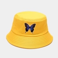 Bob jaune vif avec broderie de papillon bleu sur une toile de coton de haute qualité - M (56-58cm) / Jaune Papillon Bleu