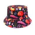 Black reversible bucket hat with colorful mushroom and snail psychedelic pattern print - M (56-58cm) / Black Nature Element (48#)