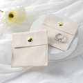 Beige microfiber jewelry pouch set with gold snap button for rings and accessories - Microfiber Snap Button Style / 8*8cm / Off White