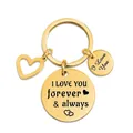 Gold stainless steel keychain with heart charm and engraved I Love You message - I LOVE YOU forever & always (XYY029) Gold