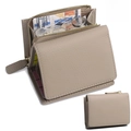 Taupe genuine leather RFID-blocking trifold wallet with double zipper coin pocket - Beige