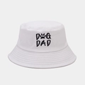 Cappello a secchiello bianco in cotone con ricamo DOG DAD nero e zampa per protezione solare - Bianco