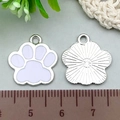 Silver paw and shell pendants with white enamel for DIY keychains and jewelry making - 1Pc White Paw Print