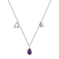 Elegant S925 sterling silver Libra necklace with purple teardrop gemstone and zodiac charms - 925 Silver / Silver (Purple Main Stone)