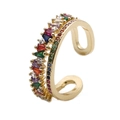 Macro detail of gold-plated double-layer ring featuring colorful trapezoid zircon stones - Adjustable Open / Double Layer Trapezoidal Multicolor Zirconia (CR018 Gold 2)