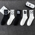 Streetwear cotton crew socks set in black and white with monster graffiti patterns - 5 Pairs Specific Designs (11-01-10-20-03)