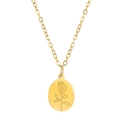 Gothic style gold necklace with rose flower engraved oval heart pendant for women - 18K Gold Rose Oval Plate (K-1582)
