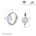 Vista detallada de los pendientes de plata 925 con circonita 5A cuadrada y dimensiones - Plateado - Zirconia Blanca