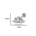 Silver flower stud earring with zircon inlay for cartilage piercing, 1.06cm width - 7# Crown Lotus (Silver)