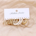 Lot de 6 paires de boucles d'oreilles créoles dorées avec perles sur carte luxe - Créoles Perles Métal Poli (Z45)