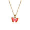Bohemian gold chain butterfly necklace with pink and orange enamel pendant details - A3054-PIOR (Pink Orange Butterfly)