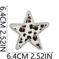 Macro view of leopard print star embroidery patch with silver sequins and measurements - Style 15 (Star White Black Leopard Silver Border)
