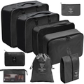 Black 7-piece waterproof travel organizer set with mesh bags and shoe storage - Cosmetic & Digital 9-Piece Set / Black