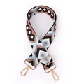 Bohemian geometric woven strap in brown and blue with adjustable gold metal hooks - 1005 Bohemian Brown Black
