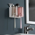 Ecoco wall-mounted toothbrush holder with dual translucent cups and storage shelf - 2-Cup Set
