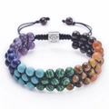 Pulsera de piedras naturales de 6mm con cuerda trenzada y dije de Árbol de la Vida - Pulsera Multicolor de Tres Filas