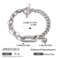 Silver stainless steel 18K Cuban chain bracelet with OT clasp and heart charm - Silver (JDB201120-S)