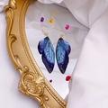 Deep blue and purple gradient cicada wing earrings with gold foil and resin details - Noble Blue Purple Gold Foil