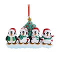 Adorno navideño de familia de pingüinos con cuatro pingüinos y árbol con lentejuelas - 4 Pingüinos Resina