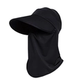 Women's black sun hat with ponytail hole, neck flap and breathable mesh face mask - Black
