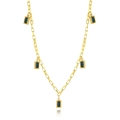 Elegante collar de cadena tipo clip dorado con cinco colgantes de gemas azul oscuro - Cadena de Clip Con Cinco Zafiros Azules Rectangulares (SN22060608BU)