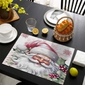 Pink Christmas placemat featuring classic Santa Claus design on rustic wooden table - CD57-5