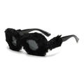 Lunettes de soleil ovales noires en fausse fourrure avec bordure duveteuse chic - Monture Noire Verres Gris / Noir