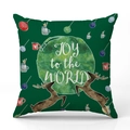Bosgroene kerstkussenhoes met hert-silhouetten en JOY to the WORLD print op linnen - Joy To The World (Groen)