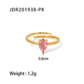 Adjustable golden ring with 0.8cm pink pear-shaped cubic zirconia gemstone - Jdr201938-pk