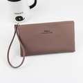 Minimalist dusty rose long clutch bag with wrist strap and gold zipper closure - Light Purple