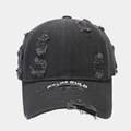 Casquette de baseball en coton noir vieilli avec déchirures et broderie visière - Réglable / Gris