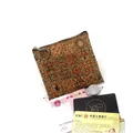 Macro view of square cork coin purse with vintage floral print and top zipper closure - Cork Pattern No.3