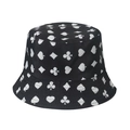 Retro black bucket hat featuring white poker suit patterns for street style fashion - 58cm / Poker Suit Print Style (D)