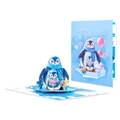Biglietto 3D festa della mamma con famiglia di pinguini blu e busta coordinata - Pinguino per la festa della mamma
