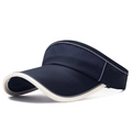 Dark blue breathable mesh open top sun visor with white trim and extended brim - Adjustable / Navy Blue
