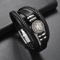 Modisches Punk-Stil Mehrschicht-Lederarmband für Herren mit Anker-Dekor und silbernem Magnetverschluss - Schwarz