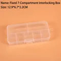 Macro detail of a 7-compartment transparent plastic storage box measuring 12.9x6.7x2.2cm - Fixed 7-Compartment Integrated Buckle (12.9x6.7x2.2cm)