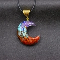 Healing crescent moon necklace with seven chakra natural stones and golden charm - Moon Shape + Wax Cord