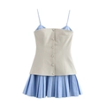 Vestido de popelina a rayas sin mangas con detalle de chaleco gris para primavera - Azul