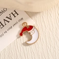 Minimalist alloy crescent moon charm with a red Christmas hat in a golden finish - Moon with Santa Hat / EAR0010/Gold White Red