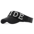 Black sun visor hat featuring pearl BRIDE lettering and studded pearl embellishments - Adjustable / Black