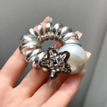 Elastico per capelli a filo telefonico argento con perla grande e stella di strass - Stella di Strass e Perla Gigante / Argento