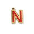 Detailed close-up of a red enamel letter N pendant with gold beaded trim and hanging loop - Letter N Style (VG289-Nx3)