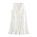 White sleeveless mini dress with 3D bows and ruffle hem in textured tweed fabric - XS / White