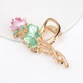 Golden lotus hair claw clip with pink gradient petals, green leaves, and white pearl accents - HS02637 Pink