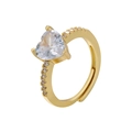Adjustable golden ring with large heart-shaped crystal and micro-pave zircon stones - Gold White Zircon