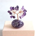 Miniature amethyst crystal money tree ornament with copper wire branches on a round base - Amethyst Tree + Purple Base