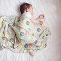 Newborn bamboo cotton swaddle blanket with colorful hot air balloon print for baby sleeping - Dream Journey